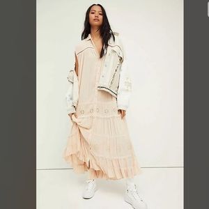 Free People Pretty Cozy Maxi Shirt Dress Pink XS